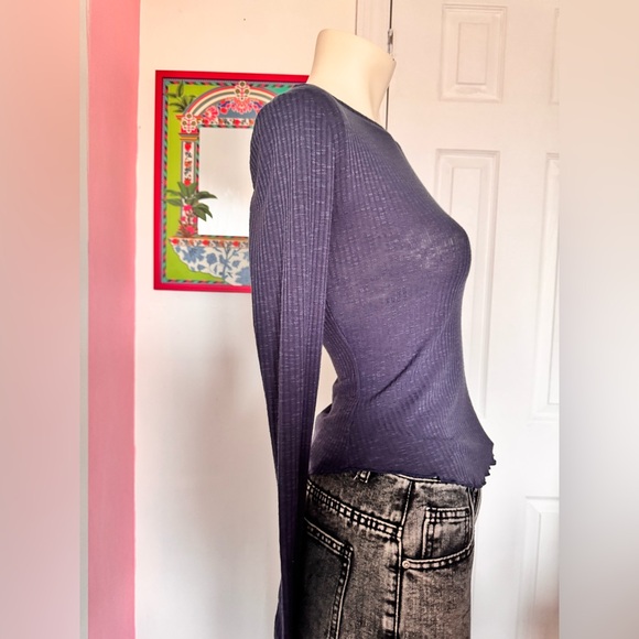 Blue Ribbed Long Sleeve Top - Picture 3 of 6